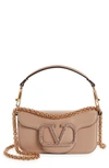 Valentino Garavani Locò Crystal Embellished Leather Shoulder Bag In Rose Cannelle/ Antique Rose