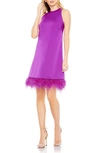 Ieena For Mac Duggal Crewneck Faux Feather Hem Cocktail Dress In Purple