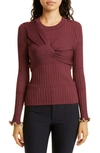 Simkhai Nolan Compact-rib Twist-front Top In Red-drk