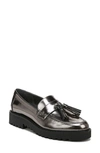 Franco Sarto Carolynn Lug Sole Loafers Women's Shoes In Metallic Pewter Faux Leather