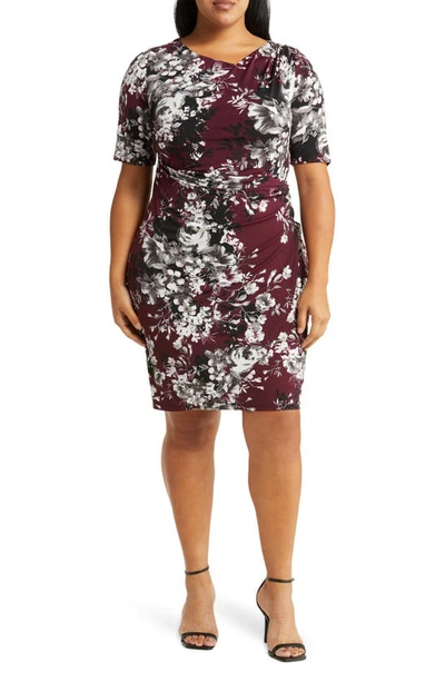 Connected Apparel Floral Faux Wrap Dress In Multi