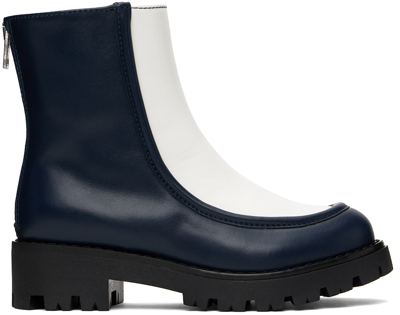 Marni Kids Navy & White Two Tone Boots In Var 2black