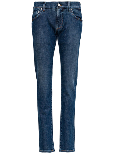 Dolce & Gabbana Five Pocket Denim Jeans With Logo In Variante Abbinata