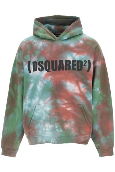 Dsquared2 Green & Red Tie-dye Logo Hoodie In Multi-colored
