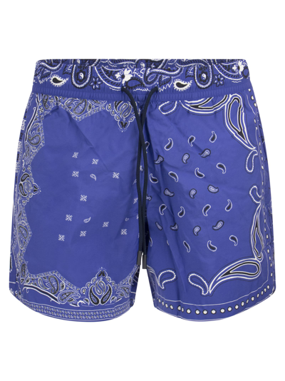 Etro Swim Shorts With Bandana Print In Blue