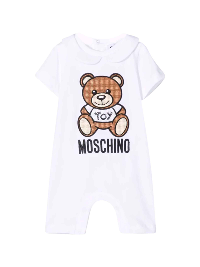 Moschino Babies' White Romper With Toy Print In Bianco