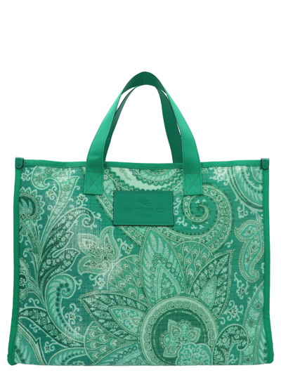Etro Paisley Shopping Bag In Green