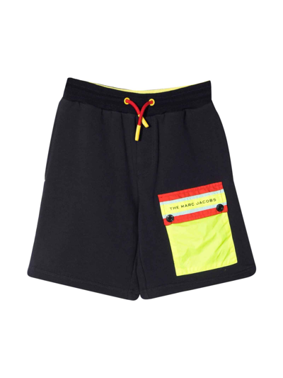 Marc Jacobs Kids' Black Bermuda Shorts With Yellow Print In Azzurro