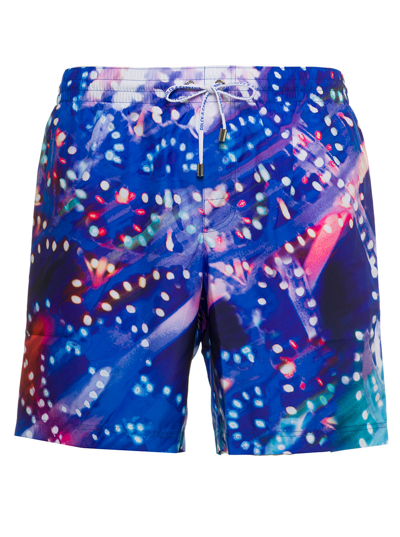 Dolce & Gabbana Mans Nylon Luminarie Printed Swim Shorts In Blue