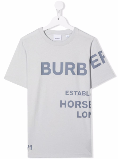 Burberry Gray T-shirt For Kids With Gray Logo In Grey