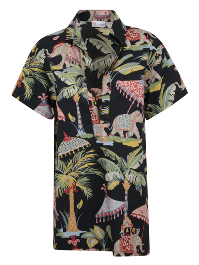 Red Valentino Tropical Print Dress In Black