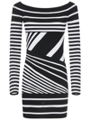 Balmain Stripe Off The Shoulder Long Sleeve Minidress