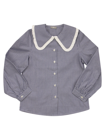 Il Gufo Kids' Striped Shirt With Maxi Collar In White,navy