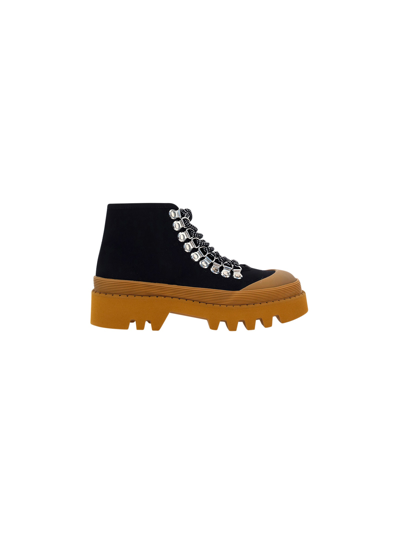 Proenza Schouler City Tread-sole Canvas Boots In Black+oak Outsole