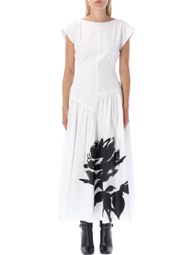 Philosophy Di Lorenzo Serafini Flower Dropped Waist Open-back Midi Dress In Bianco