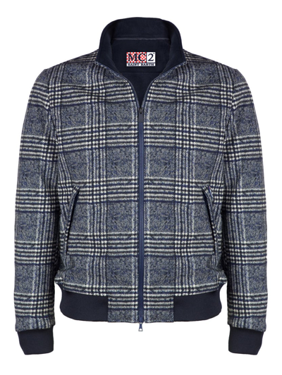 Mc2 Saint Barth Blue Prince Of Wales Checked Mid Season Jacket In Black