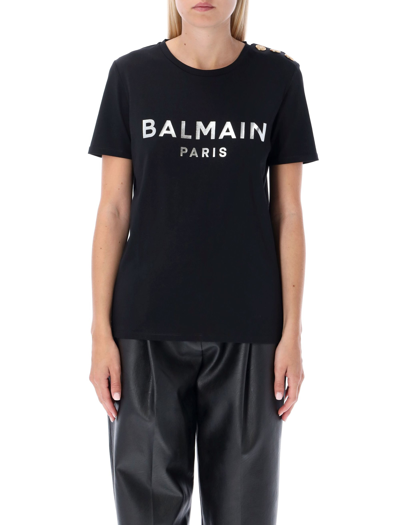 Balmain Logo T-shirt In Black Silver