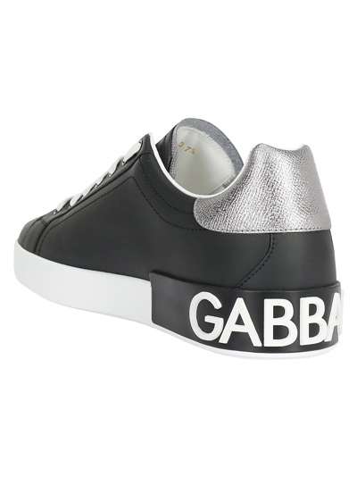 Dolce & Gabbana Portofino Leather Sneakers In Nero/argento