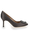 Manolo Blahnik Hangisi Pumps In Satin With Jewel Buckle In Grey