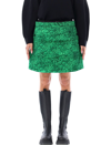 Moncler Textured Green Mini Skirt With Black Waistband And A-line Silhouette In Green