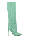 Paris Texas 105mm Croc Embossed Leather Tall Boots In Green