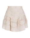 ISABEL MARANT ECRU CONSTANCE MINI SKIRT IN SILK AND LACE WITH RUFFLES