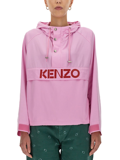 Kenzo Pink Logo Print Windbreaker In Rose