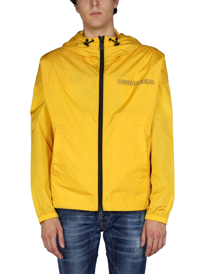 Dsquared2 Slightly Loose-fit Windbreaker With Drawstring Hood In Gold