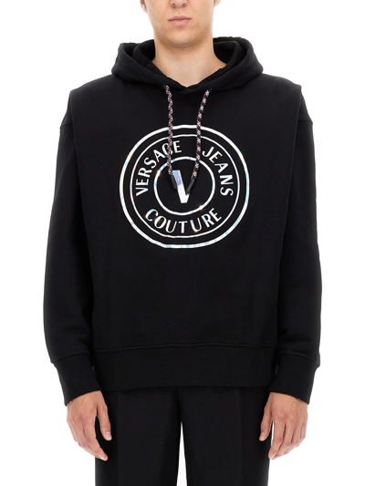 Versace Jeans Couture Sweatshirt With Laminated Logo In Black
