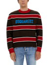 Dsquared2 Logo Crew Neck Sweater With Striped Pattern In Multi