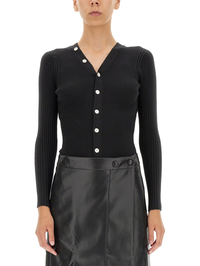 Proenza Schouler White Label Ribbed Cashmere Button-front Cardigan In Nero