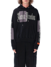 Heron Preston Black Color Blocks Hoodie In Jersey With Allover Gothic Logo Print And Patch Man In Black