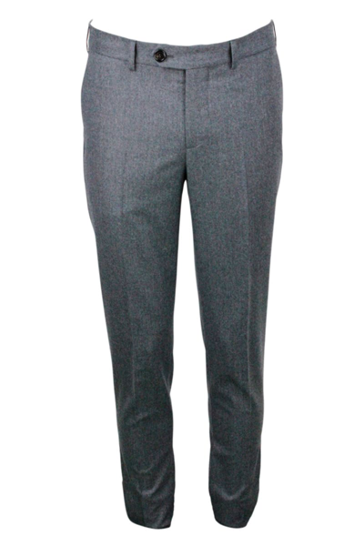 Brunello Cucinelli Italian Fit Trousers In Fine Wool Flannel With Zip And Button Closure In Grey