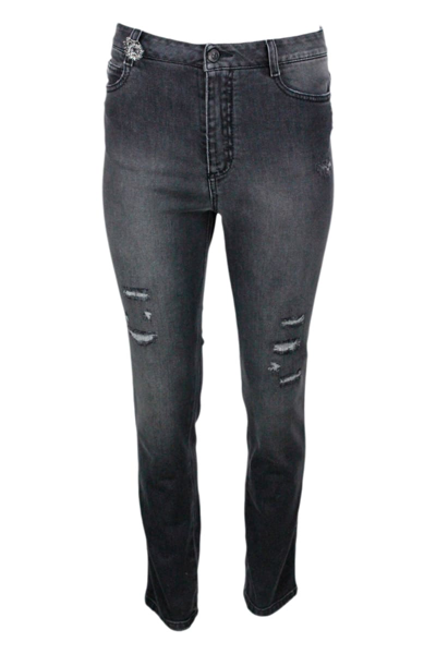 Ermanno Scervino High-waisted Stretch Denim Jeans With Fake Tears In Black