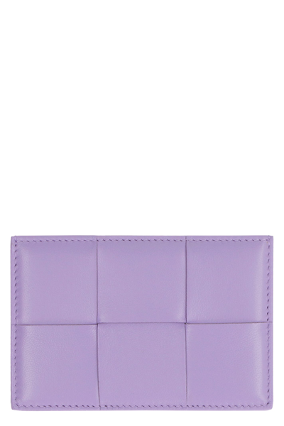 Bottega Veneta Intrecciato-woven Brand-debossed Leather Card Holder In Lilac