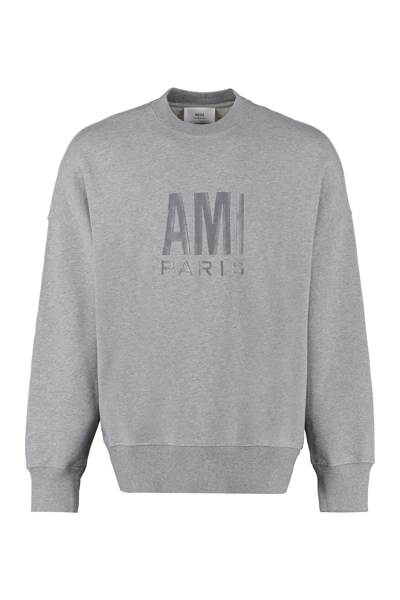 Ami Alexandre Mattiussi Embroidered Logo Crew-neck Sweatshirt In Grey