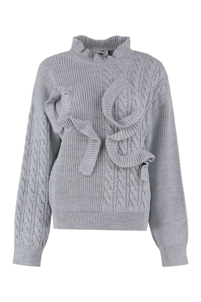 Msgm Frilled Wool-blend Sweater In Grey