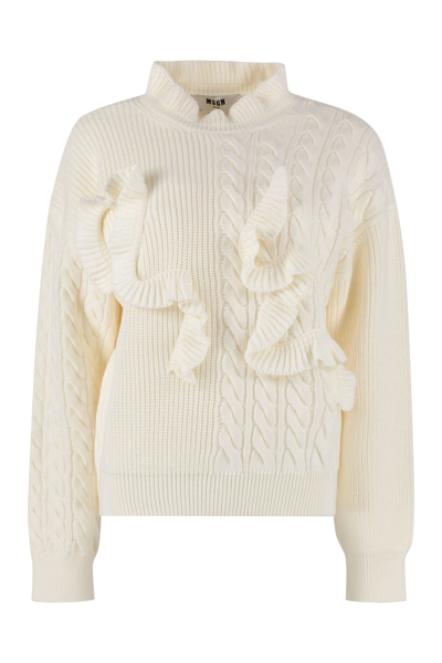 Msgm Frilled Wool-blend Sweater In Panna