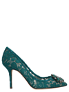 Dolce & Gabbana Lace Stiletto Heel Pumps Crystal Embellishments In Green