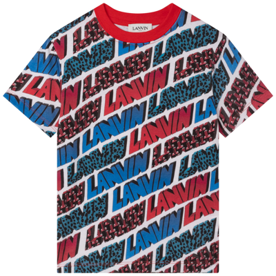 Lanvin Kids' Logo Printed Cotton Jersey T-shirt In Rosso-azzurro