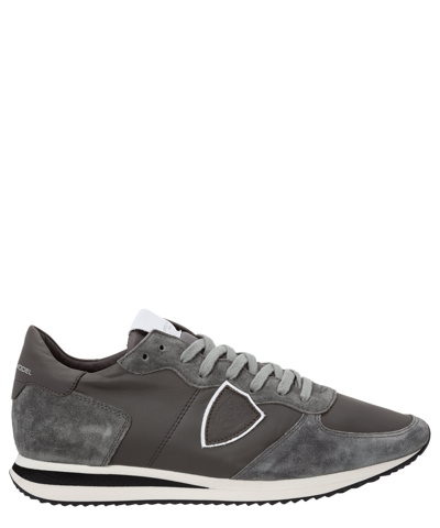 Philippe Model Trpx Sneakers In Grey Suede And Leather In Charbon