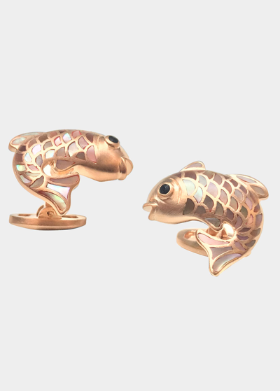 Jan Leslie Men's Koi Fish Mother-of-pearl Rose Goldplated Cufflinks