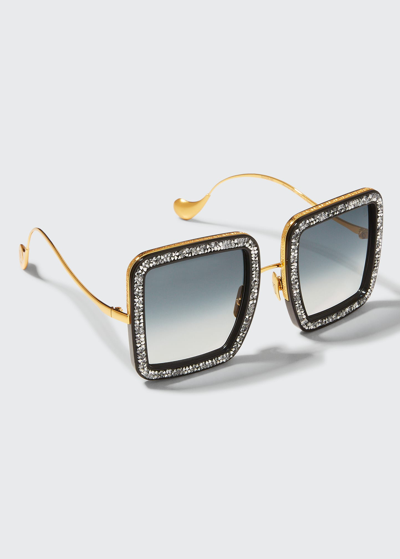 Anna-karin Karlsson Beaming Sky Swarovski Square Acetate Sunglasses In Black Ice