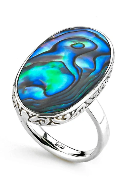 Samuel B. Sterling Silver Balinese Design Abalone Ring In Blue