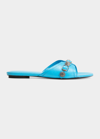Balenciaga Cagole Lambskin Buckle Flat Sandals In Cyanpallad Inv