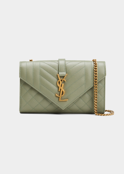 Saint Laurent Triquilt Small Grained Leather Crossbody Bag In Lt Sage