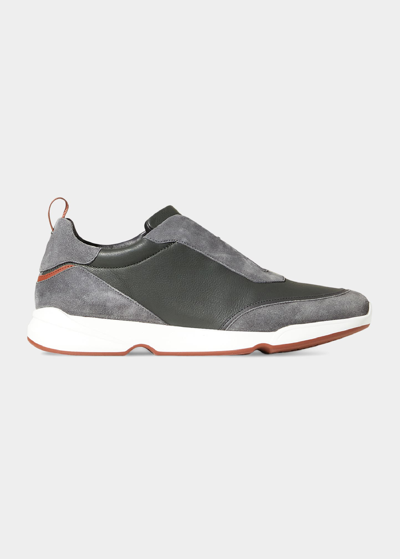 Loro Piana Men's Modular Walk Leather & Suede Sneakers In Gray