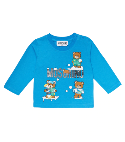 Moschino Baby Printed Cotton T-shirt In Brilliant Blue