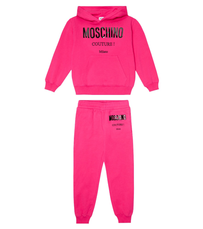Moschino Kids' Cotton-blend Hoodie And Sweatpants Set In Fucsia Purple