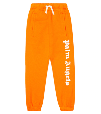 Palm Angels Kids' Logo Cotton Jersey Sweatpants In Orange White